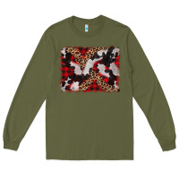 Army Green cowhide buffalo plaid leopad background Long Sleeve Tee - CowCowDesign