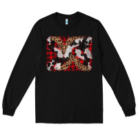 Black cowhide buffalo plaid leopad background Long Sleeve Tee - CowCowDesign