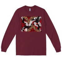 Burgundy cowhide buffalo plaid leopad background Long Sleeve Tee - CowCowDesign