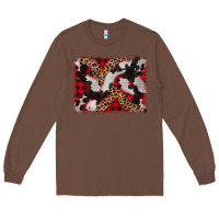 Chestnut cowhide buffalo plaid leopad background Long Sleeve Tee - CowCowDesign