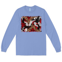 Colony Blue cowhide buffalo plaid leopad background Long Sleeve Tee - CowCowDesign