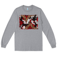 Heather Grey cowhide buffalo plaid leopad background Long Sleeve Tee - CowCowDesign