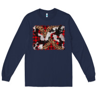 Navy cowhide buffalo plaid leopad background Long Sleeve Tee - CowCowDesign