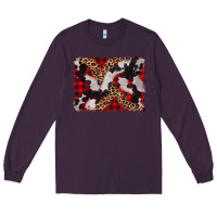Plum cowhide buffalo plaid leopad background Long Sleeve Tee - CowCowDesign