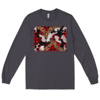 Smoke cowhide buffalo plaid leopad background Long Sleeve Tee - CowCowDesign