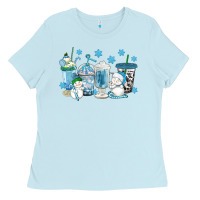 Baby Blue winter snowman coffee cups Ladies Tee - texasbilliewilder