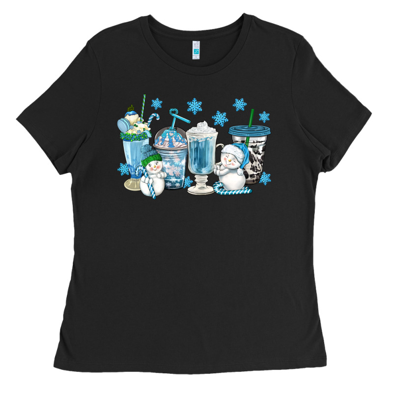 Winter Snowman Coffee Cups Ladies Tee by texasbilliewilder | Teevron