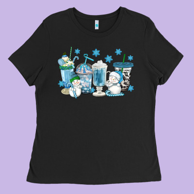 Winter Snowman Coffee Cups Ladies Tee Designed By Texasbilliewilder