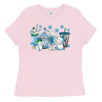 Bubblegum Pink winter snowman coffee cups Ladies Tee - texasbilliewilder