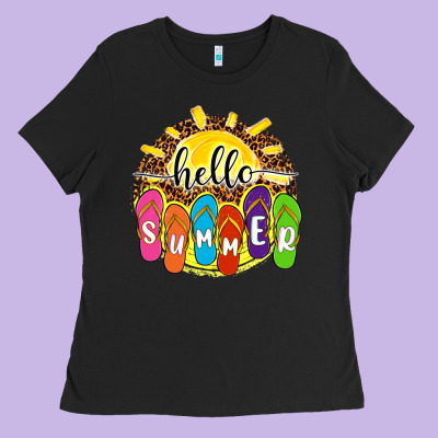 Hello Summer With Flip Flops Ladies Tee Designed By Nancycooperartshop