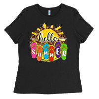 Black hello summer with flip flops Ladies Tee - NancyCooperArtShop