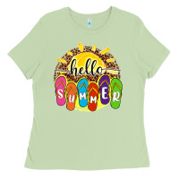 Matcha hello summer with flip flops Ladies Tee - NancyCooperArtShop
