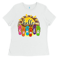 White hello summer with flip flops Ladies Tee - NancyCooperArtShop