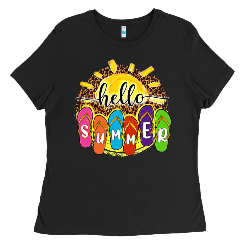 Hello Summer With Flip Flops Ladies Tee by NancyCooperArtShop | Teevron
