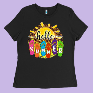 Hello Summer With Flip Flops Ladies Tee Designed By Nancycooperartshop