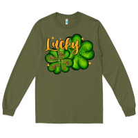 Army Green St. Patrick's Lucky and shamrock Long Sleeve Tee - OliviaCreatesArt