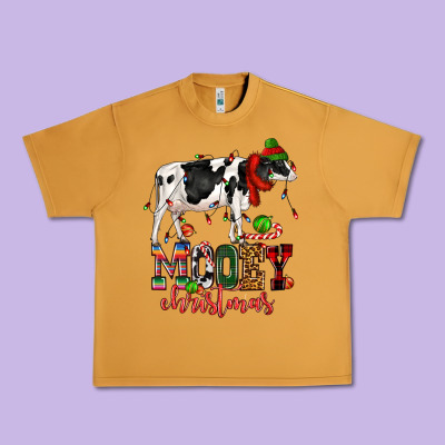 Mooey Christmas Cow Urban Heavy Tee Designed By Cowgirlartshop
