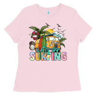 Bubblegum Pink Let's go surfing Ladies Tee - NancyCooperArtShop