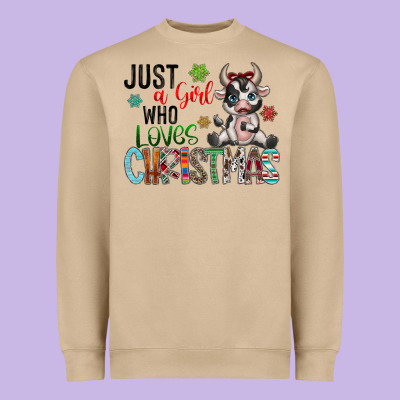Just A Girl Who Loves Christmas Heavyweight Sweatshirt Designed By Cowhidedigitalart