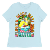 Baby Blue Life's a beach make some waves Ladies Tee - NancyCooperArtShop