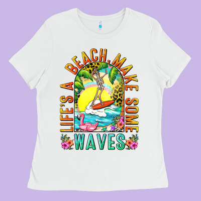 Life's A Beach Make Some Waves Ladies Tee Designed By Nancycooperartshop