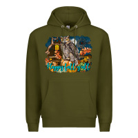 Army Green Happy Fall Y'all Owl Premium Hoodie - LillyAllenDesigns
