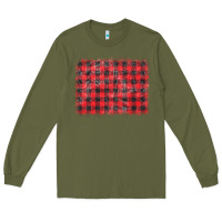 Army Green distressed buffalo plaid background Long Sleeve Tee - CowCowDesign