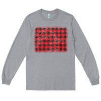 Heather Grey distressed buffalo plaid background Long Sleeve Tee - CowCowDesign