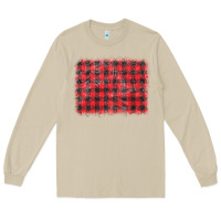 Mushroom distressed buffalo plaid background Long Sleeve Tee - CowCowDesign