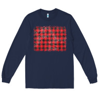 Navy distressed buffalo plaid background Long Sleeve Tee - CowCowDesign