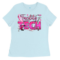 Baby Blue Breast Cancer Facility Tech Ladies Tee - texasbilliewilder