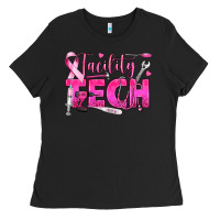 Black Breast Cancer Facility Tech Ladies Tee - texasbilliewilder