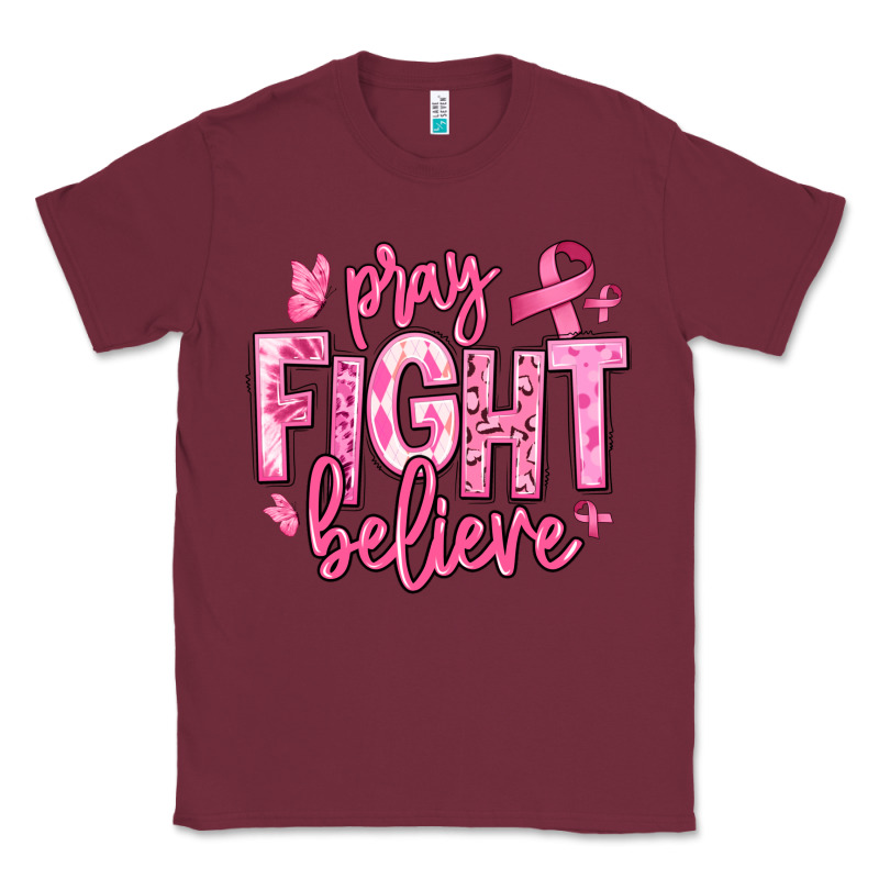 Pray Fight Believe Breast Cancer Classic Tee by texasbilliewilder | Teevron