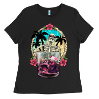 Black summer skeleton cocktail Ladies Tee - NancyCooperArtShop
