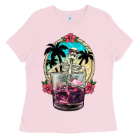 Bubblegum Pink summer skeleton cocktail Ladies Tee - NancyCooperArtShop
