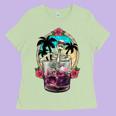 Summer Skeleton Cocktail Ladies Tee Designed By Nancycooperartshop