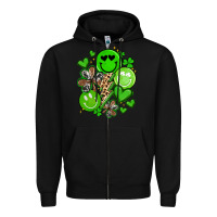 Black st patrick's day green smile Zipper Hoodie - Artiststas