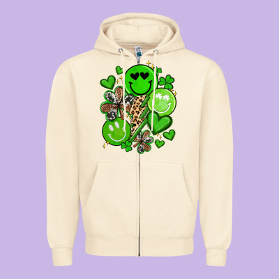 St Patrick's Day Green Smile Zipper Hoodie Designed By Artiststas