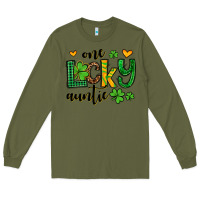Army Green One lucky auntie St. Patrick's Long Sleeve Tee - OliviaCreatesArt
