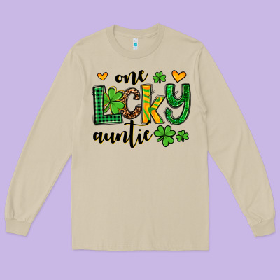 One Lucky Auntie St. Patrick's Long Sleeve Tee Designed By Oliviacreatesart