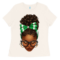 Bone Afro Messy Bun Green and White Bow Ladies Tee - texasbilliewilder