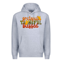 Heather Grey Fall Grateful Thankful Blessed Premium Hoodie - LillyAllenDesigns