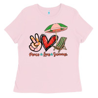 Bubblegum Pink Peace love summer Ladies Tee - NancyCooperArtShop