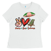 White Peace love summer Ladies Tee - NancyCooperArtShop