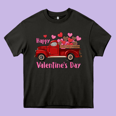 Happy Valentine's Day Truck Hearts Heavy Core Tee Designed By Ranaportraitstore