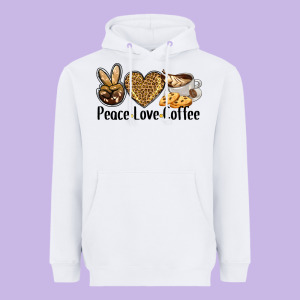Peace Love Coffee Heavyweight Hoodie Designed By Barkaloodesign
