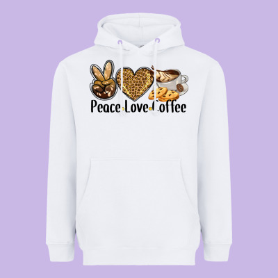 Peace Love Coffee Heavyweight Hoodie Designed By Barkaloodesign