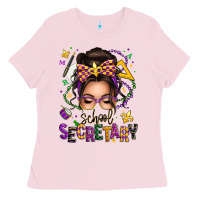 Bubblegum Pink mardi gras school secretary caucasian messy bun Ladies Tee - texasbilliewilder