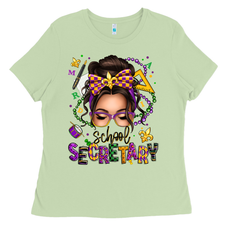 Mardi Gras School Secretary Caucasian Messy Bun Ladies Tee by texasbilliewilder | Teevron