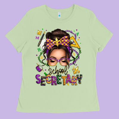 Mardi Gras School Secretary Caucasian Messy Bun Ladies Tee Designed By Texasbilliewilder
